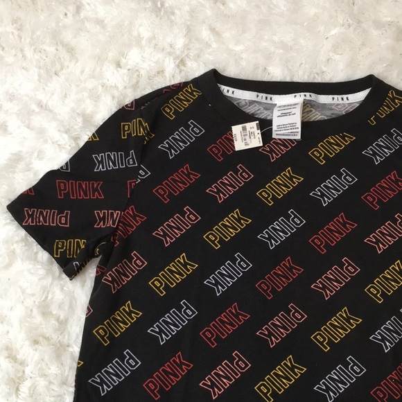 NWT PINK Victoria’s Secret Blk Logo Pajama top XS - Picture 2 of 8